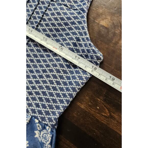 Boutique Designer Kori America Small Blue Rose Floral Tank Dress Ruffle Denim - Picture 9 of 10